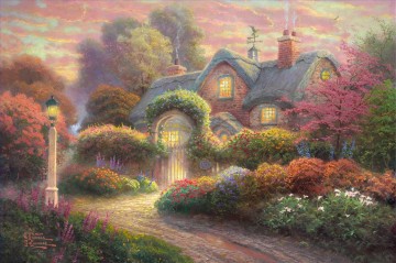 Thomas Kinkade Painting - Rosebud Cottage Thomas Kinkade paisaje